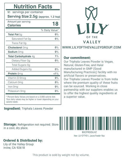 LILY OF THE VALLEY Triphala Powder - Mix of Amla, Haritaki & Bibhitaki - Sourced from India - Herbal Adaptogen Superfood - Vegan & Gluten-Free (8oz, 226g)- Package May Vary