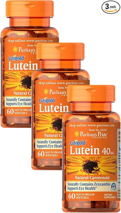 Puritan's Pride Lutein 40 Mg with Zeaxanthin, Helps Support Eye Health*, Whole Bean, 60 Ct, (Pack of 3)