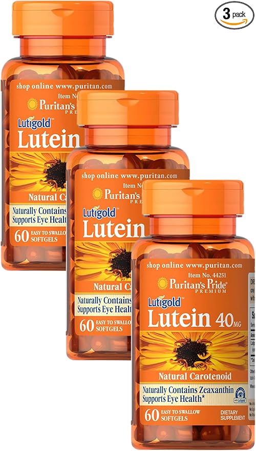 Puritan's Pride Lutein 40 Mg with Zeaxanthin, Helps Support Eye Health*, Whole Bean, 60 Ct, (Pack of 3)