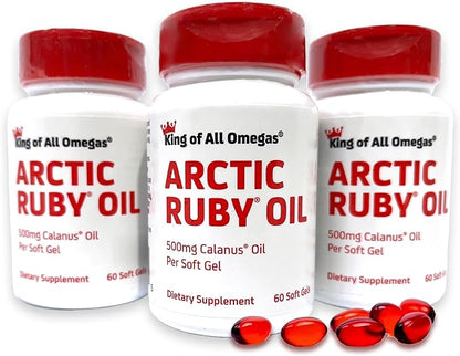 Arctic Ruby Oil - Omega 3 Supplement with Astaxanthin 2mg - Contains Essential Fatty Acids & Antioxidants - Supports Heart, Brain, Eye, Skin, Joint & Immune Health - 60 Softgels (3 Pack)