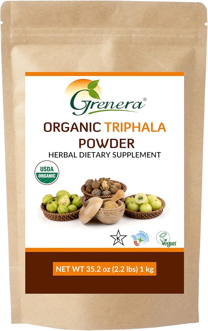 Grenera Organic Triphala Powder 2.2 lb (35.2 Ounce) - Made with Organic Amalaki, Organic Bibhitaki, Organic Haritaki Fruit - USDA Organic, Vegan, Kosher Certified