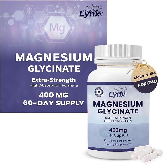 Magnesium Glycinate 400 mg, [120 ct] Maximum Absorption Chelated & Purified Magnesium Supplement Capsules, Magnesium for Sleep, Energy, Muscle, Bone & Joint Support, Non-GMO, 2 Month Supply
