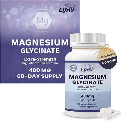 Magnesium Glycinate 400 mg, [120 ct] Maximum Absorption Chelated & Purified Magnesium Supplement Capsules, Magnesium for Sleep, Energy, Muscle, Bone & Joint Support, Non-GMO, 2 Month Supply