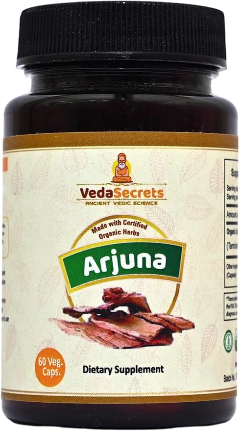 Arjuna Capsules 60 Count | Pure Terminalia Arjuna | Made with Organic Arjuna Powder | Arjuna Herbal Supplement | Ayurvedic Nutrition