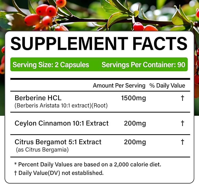 Liposomal Berberine GLP-1 Supplement - Berberine 1500mg with Ceylon Cinnamon - Enhanced Absorption Formula for Metabolic Support - 180 Capsules (90 Days Supply)