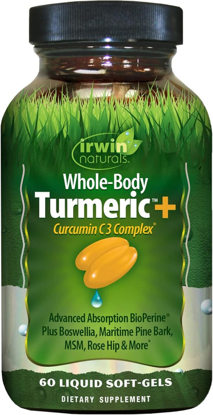 Irwin Naturals Whole-Body Turmeric+ - 60 Liquid Softgels - BioPerine Complex Enhanced Absorption - 30 Total Servings