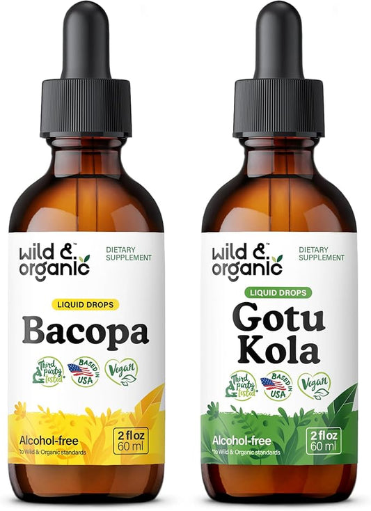 Wild & Organic Bacopa Tincture 2 fl oz & Gotu Kola Tincture 2 fl oz