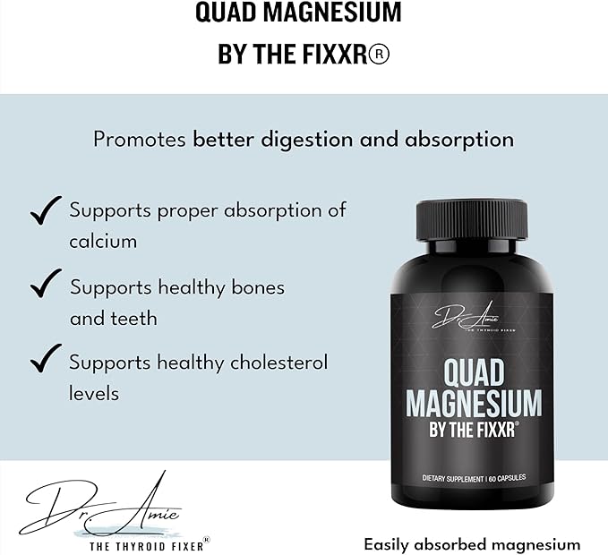Quad Magnesium by Dr. Amie | 4 Forms of Magnesium 500 mg per Serving | Formulated with Aquamin to Help with Digestion and Absorption | 30 Day Supply, 60 Capsules