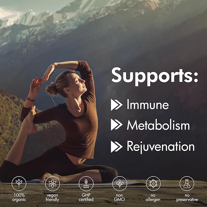 Organic Shilajit with Fulvic Acid, Humic Acid, 85+ Minerals- Gold Grade Plus - Same as Resin - Energy, Stamina, Brain Support - 120 Capsules - Made in The USA