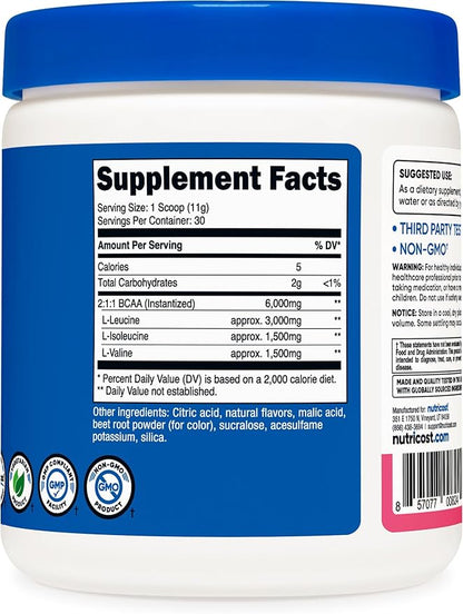 Nutricost BCAA Powder 2:1:1 (Raspberry Lemonade, 30 Servings)