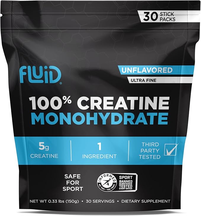 Fluid - Ultra-Fine Micronized 100% Creatine Monohydrate, Informed Sport Certified, Safe for Athletes, 5g Serving (30 Single Servings)