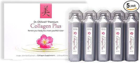 Dr. Ohhira's Premium Collagen Plus. A Liquid Easily mixable Collagen Supplement with 7,750 mg of Marine Collagen Peptides, Plus Cherry Blossom Extract, and a Plant-Based Probiotic Concentrate, 5 Pack