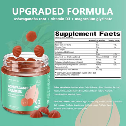 AFXMATE Ashwagandha Gummies for Women, Potassium Magnesium Glycinate Supplement for Adults, Sugar Free Vegan Ashwagandha Gummy (90 Gummies)