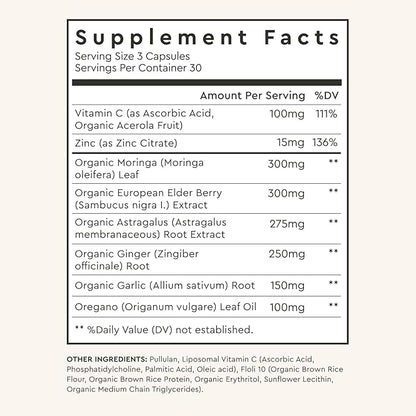 Alaya Naturals Immunity Blend - Advanced Immune Support with Vitamin C, Zinc, Elderberry, Garlic, Ginger, Morgina, Oregano and Astragalus: Support Immunity and Overall Health - 90 Capsules