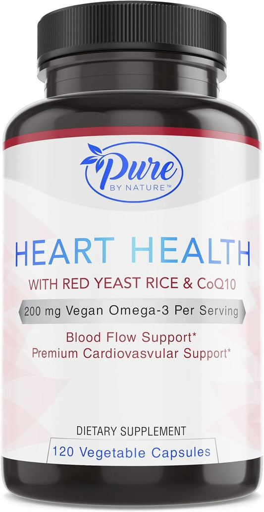 Pure By Nature Red Yeast Rice & CoQ10 Supplement, May Support Vascular Welfare & Blood Flow, 30 Servings (120 Veg Capsules)