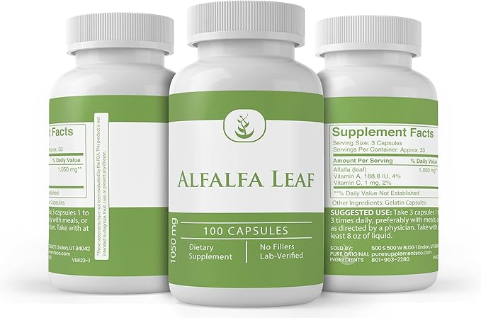 Pure Original Ingredients Alfalfa Leaf, (100 Capsules) Always Pure, No Additives Or Fillers, Lab Verified