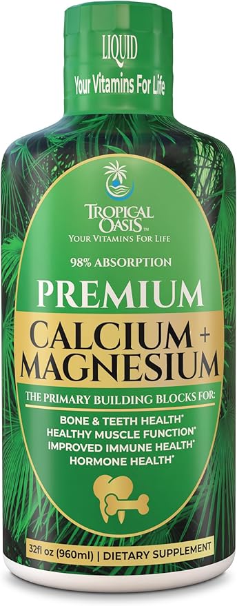Tropical Oasis Liquid Calcium Magnesium | Promotes Strong Bones & Healthy Teeth | 98% Max Absorption | 32 Fl Oz, 64 Serv