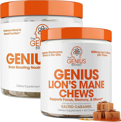 Genius Cognitive & Mood Support Bundle - Lion’s Mane Soft Chews & Joy Mood Enhancer - Supports Focus, Clarity, Mood, & Neural Function