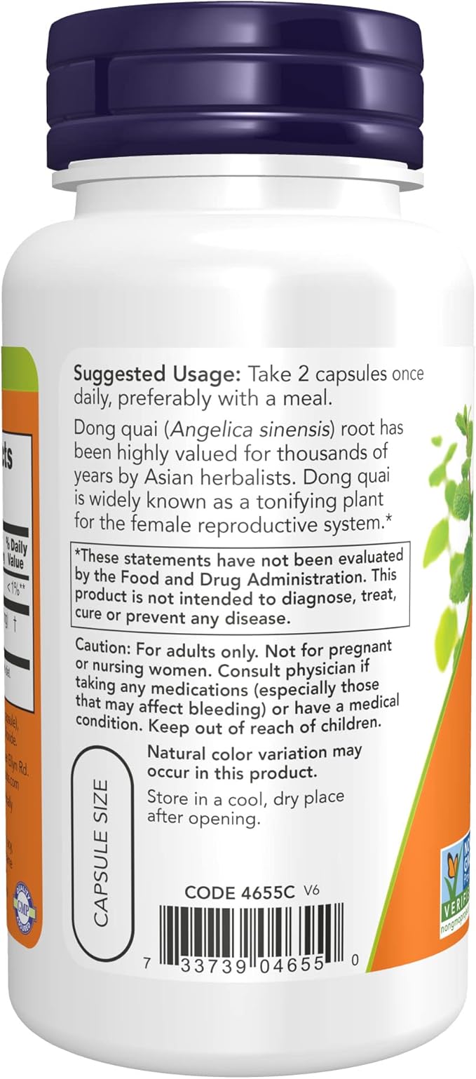 NOW Supplements, Dong Quai (Angelica sinensis) 520 mg, Female Support*, 100 Veg Capsules (Pack of 2)