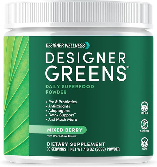 Designer Wellness, Designer Greens Superfood Powder with Prebiotics, Probiotics, Antioxidants, and Detox Support, 30 Servings