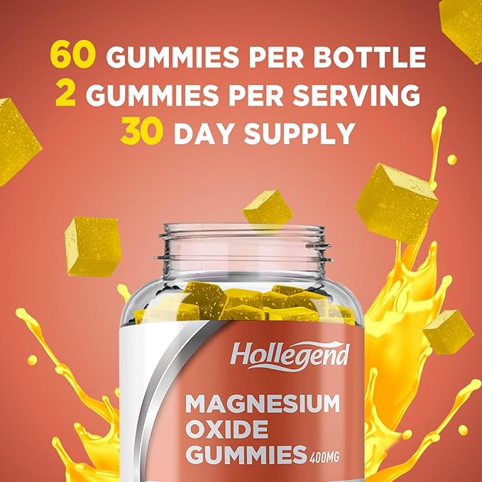 Magnesium Oxide 400mg Gummies, Magnesium Oxide Chewable Supplement for Muscle, Nerve & Heart Health, Vegan, Pinapple Flavor, 60 Count