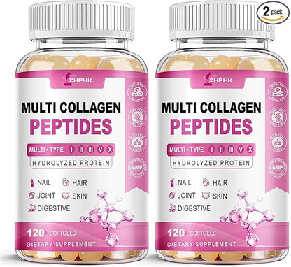 Hydrolyzed Collagen for Women Multi Collagen Peptides Complex Softgels 2000mg Collagen Supplement Type I II III V X with Hyaluronic Acid Biotin Vitamin C - Support Skin Hair Nail Health | 240 Count