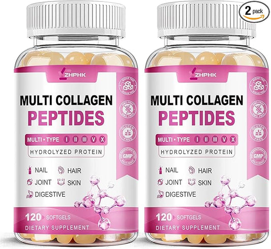 Hydrolyzed Collagen for Women Multi Collagen Peptides Complex Softgels 2000mg Collagen Supplement Type I II III V X with Hyaluronic Acid Biotin Vitamin C - Support Skin Hair Nail Health | 240 Count