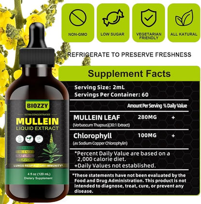 Generic Mullein Drops for Lungs | Mullein Leaf Extract for Respiratory and Lungs Support | Mullein Extract Supplement Liquid