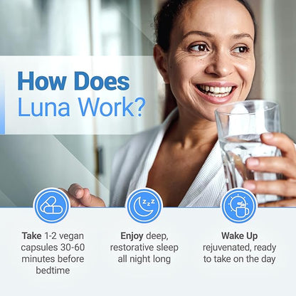 Nested Naturals Luna Melatonin-Free Pack of Two, Bedtime Supplement for Adults, Herbal Nighttime Sleeping Capsule, Valerian Root with Chamomile, Lemon Balm, Non-GMO, Gluten-Free