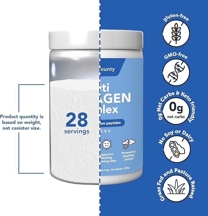 Vitamin Bounty Multi Collagen Complex - Hydrolyzed Collagen Peptides Types I, II, III, V & X - Supports Skin Elasticity, Joint Health, Hair & Nail Growth - 28 Servings