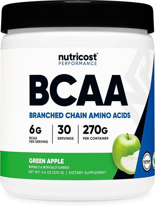 Nutricost BCAA Powder (Green Apple) 30 Servings - Vegetarian, Non-GMO, Gluten Free, Optimal 2:1:1 Ratio