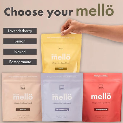 Mellö Magnesium Supplement Superblend Powder - Magnesium Glycinate with L-Theanine, GABA, and 70 Trace Minerals - Supports Sleep, Relaxation, Balanced Energy - Lemon Flavor, 30 Servings
