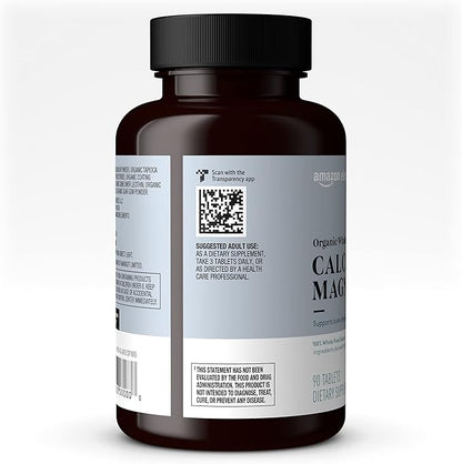 Amazon Elements - Organic Whole Food Calcium & Magnesium, Vegan, Gluten Free, 90 tablets