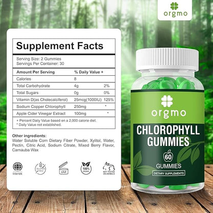 Chlorophyll Gummies Sugar Free with Unfiltered ACV & Vitamin D – Energy Boost | Immune & Digestion System Support | Internal Deodorant | Skin Care, Vegan Non-GMO