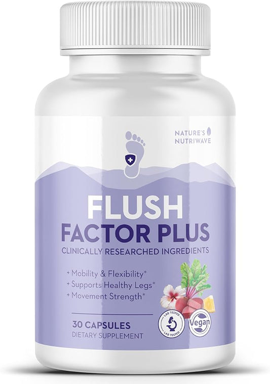 Flush Factor Plus - Original Formulated FlushFactorPlus for Leg Comfort, 100% Natural Ingredients, Made in USA, No Stimulants | 30 Capsules, 1 Month Supply