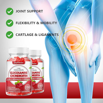 softbear Glucosamine Chondroitin Gummies Sugar Free, Extra Strength Glucosamine Chondroitin Supplement for Natural Joint Support, Raspberry Flavored 120 Count
