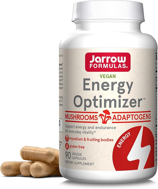 Jarrow Formulas Energy Optimizer with Cordyceps, Reishi, Lion’s Mane, Shiitake, King Trumpet, and Turkey Tail Mushrooms, Dietary Supplement with Ashwagandha, 90 Veggie Capsules, 30 Day Supply