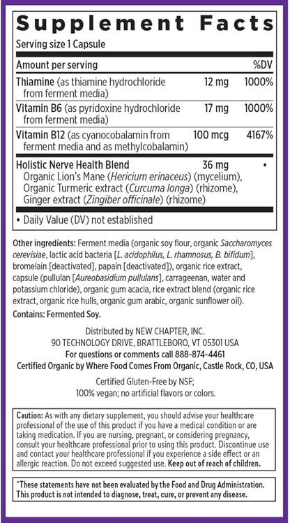 New Chapter Nerve Health Supplement for 3-in-1 Support from Head to Toe - Vitamin B1 Generates Energy for Nerves, Vitamin B6 Enhances Healthy Transmission, Vitamin B12 Builds Insulation, 30ct