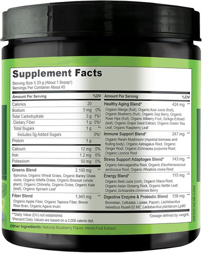 NATURELO Raw Greens Superfood Powder - Mixed Berry - Boost Energy, Detox, Enhance Health - Organic Spirulina - Wheat Grass - Whole Food Nutrition from Fruits & Vegetables - 240 Grams