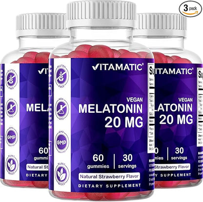 Vitamatic Melatonin 20 mg Gummies for Adults, 30 Servings - 60 Vegetarian Gummies - Non-Habit Forming Supplement