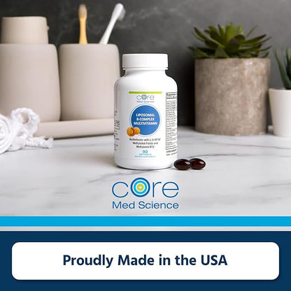 Core Med Science Liposomal Methylated Multivitamin B-Complex, 90 Softgels - Non-GMO Active Super B Complex Vitamin Supplement for Heart Health - VIT Methyl B Complex Immune Support Supplement