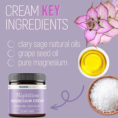 Magnesium Lotion – Nighttime Magnesium Cream – Apply to Legs, Arms or Chest - Topical Magnesium Chloride – USA Made and Safe for Kids (Clary Sage)