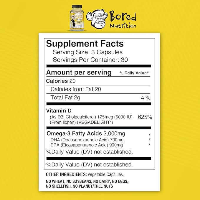 Bored Nutrition Vegan Omega 3 and Vitamin D3 Supplement 90Ct