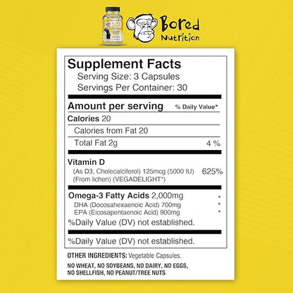 Bored Nutrition Vegan Omega 3 and Vitamin D3 Supplement 90Ct