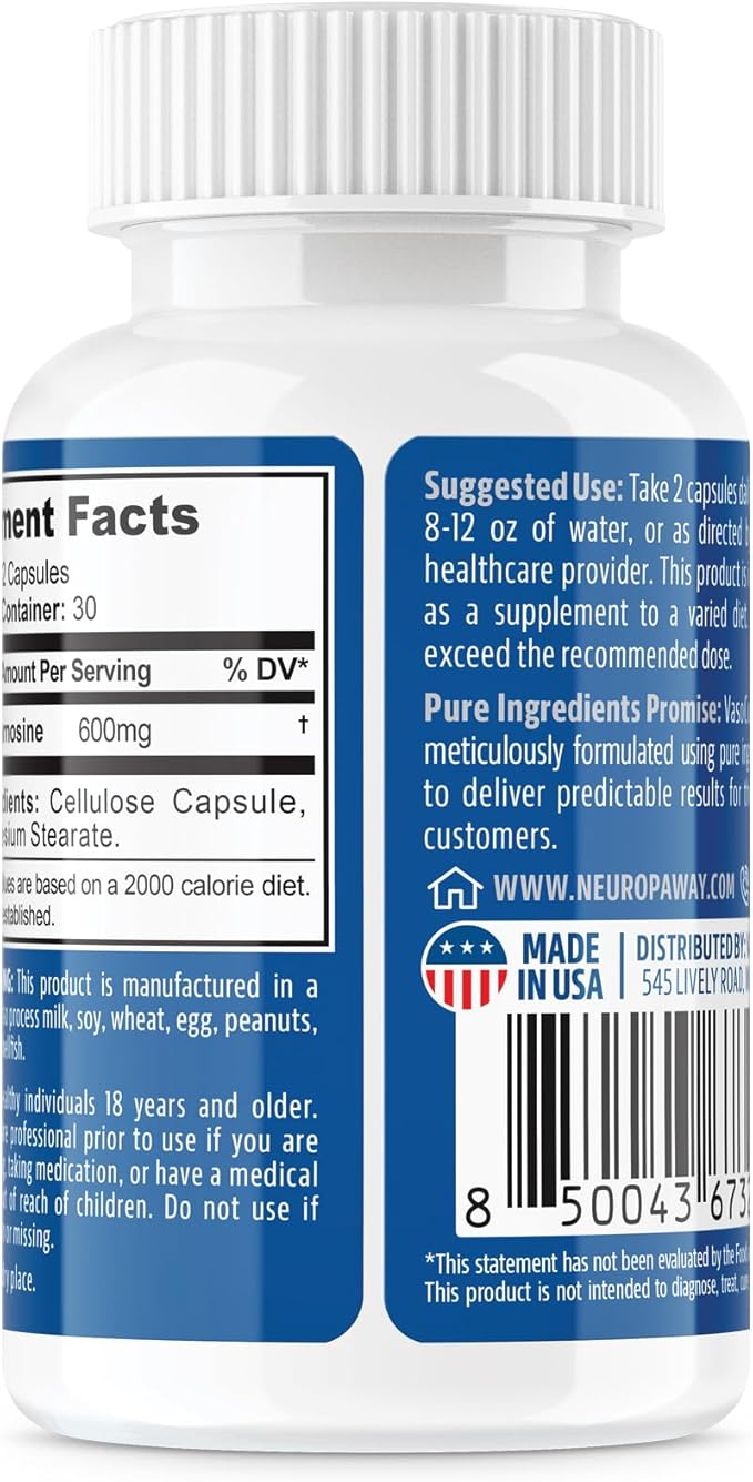 NeuropAWAY Elements N-Acetyl-L-Carnosine 600mg 60CT Acid Resistant Capsules Third Party Tested Manufactured in a CGMP Facility