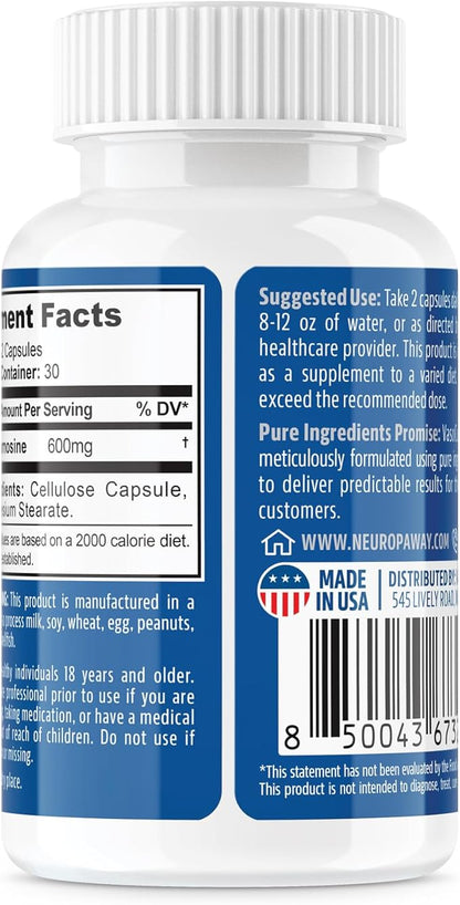 NeuropAWAY Elements N-Acetyl-L-Carnosine 600mg 60CT Acid Resistant Capsules Third Party Tested Manufactured in a CGMP Facility