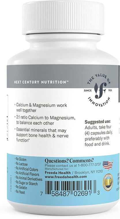 Freeda Super Cal/Mag – Kosher Vegan Bone Health Supplement – Supports Bone Strength, Nerve Function & Muscle Relaxation – Vegetarian Calcium Magnesium Capsules – Third-Party Tested – (100 Capsules)
