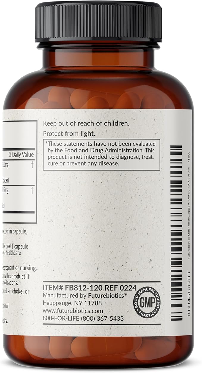 Futurebiotics Milk Thistle Silymarin Marianum & Dandelion Root Liver Health Support, Antioxidant Support, Detox, 120 Capsules