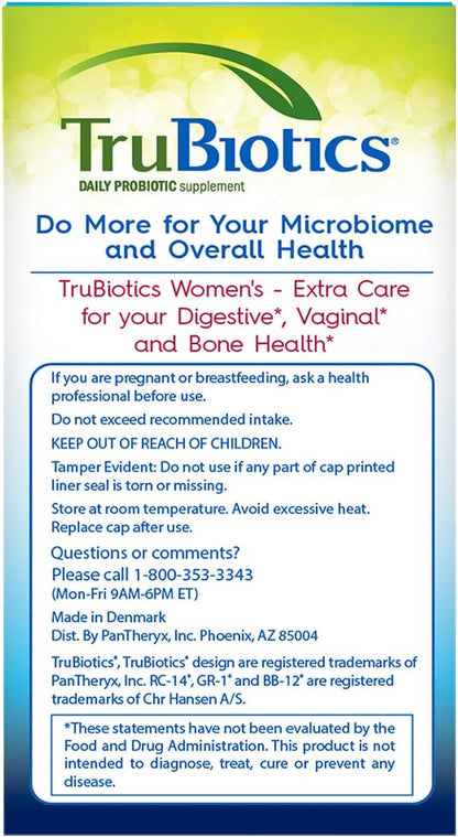 TruBiotics Probiotic for Women Probiotics for Digestive Health, Vaginal & Bone Health, Formulated with Bifidobacteria for Healthy Gut & Balanced pH, Daily Women's Probiotic Supplement, 30 Capsules