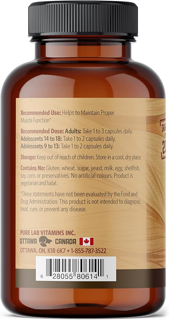 Magnesium Glycinate 165mg/caps (3 caps/Day for 500mg) - 300 caps - Magnesium Supplement from Canada - Magnesium Pills Supplement - Magnesio Glycinate Capsule Made in Canada